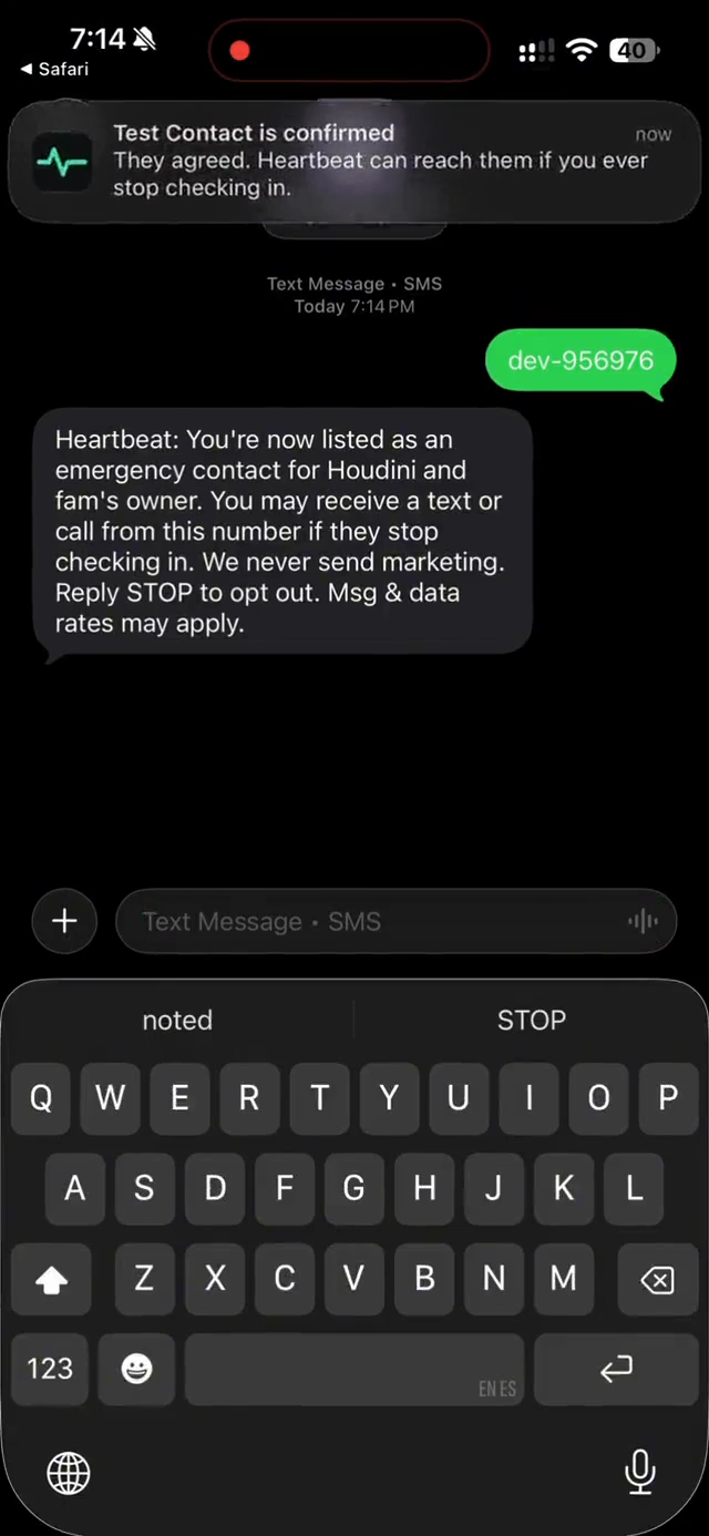 The contact's phone: the digits they sent, and our confirmation coming back. The first message in the thread is theirs.